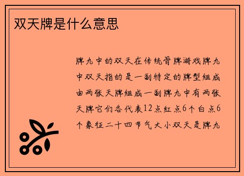 双天牌是什么意思